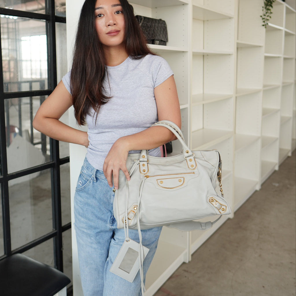 Balenciaga Medium City Metallic Edge Light Gray GHW