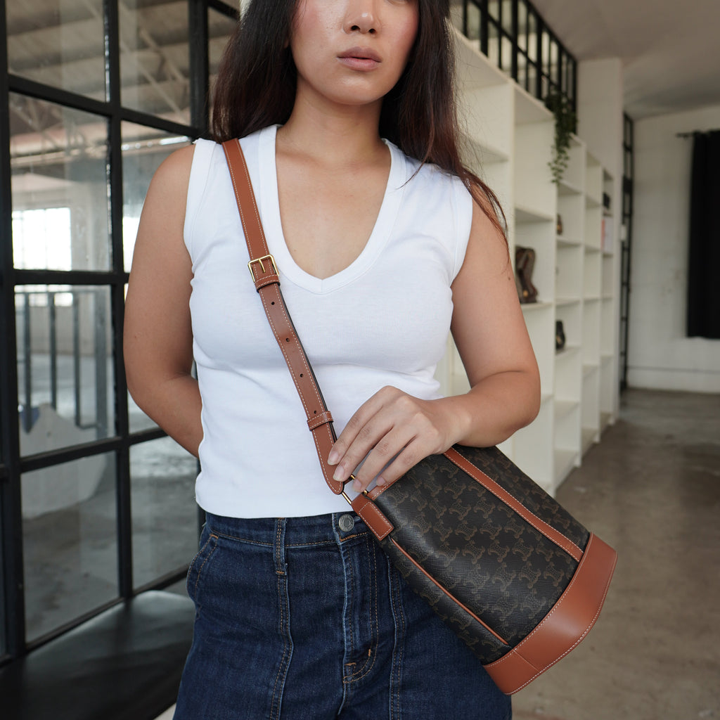 Celine Triomphe Bucket Small Coated Canvas