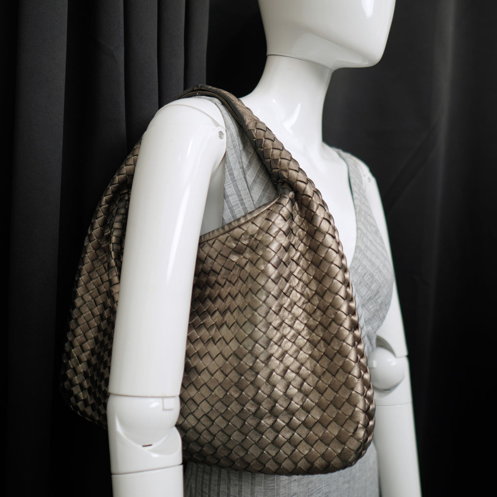 Bottega Veneta Intrecciato Hobo Medium Pewter Metallic