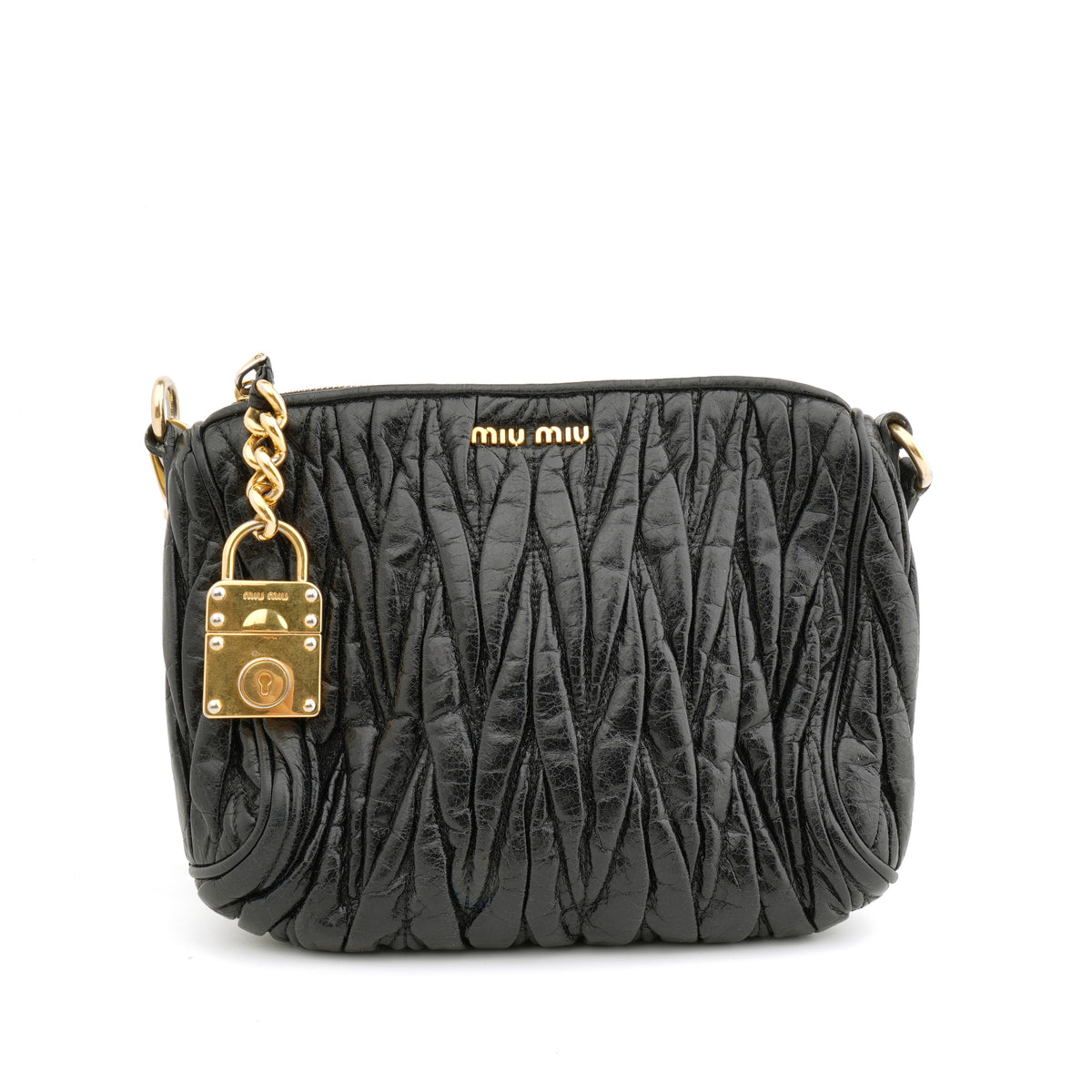 Miu Miu Matelasse Nappa Lux Charm Shoulder Bag Black