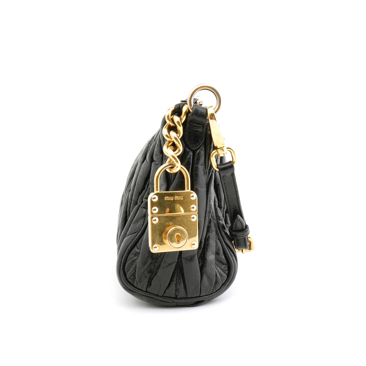 Miu Miu Matelasse Nappa Lux Charm Shoulder Bag Black