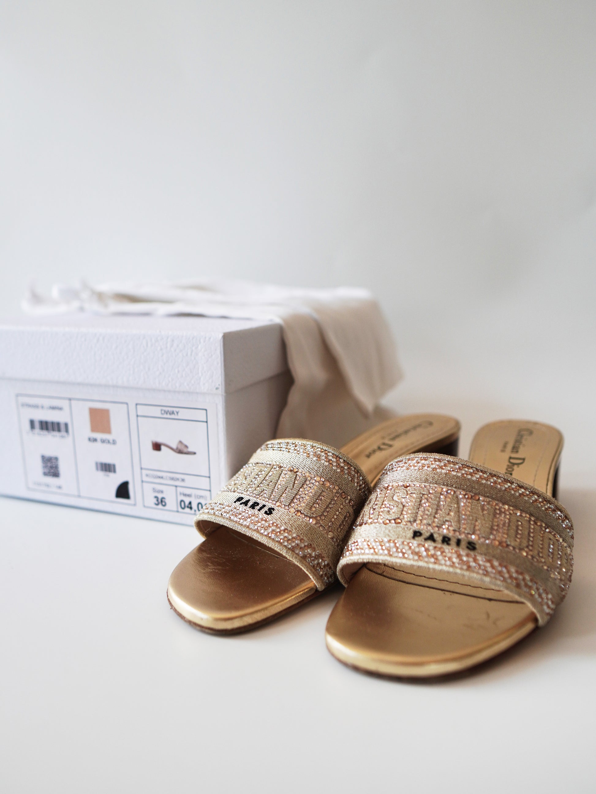 Dior Dway Cotton Strass Embroidered Slide Sandals 36