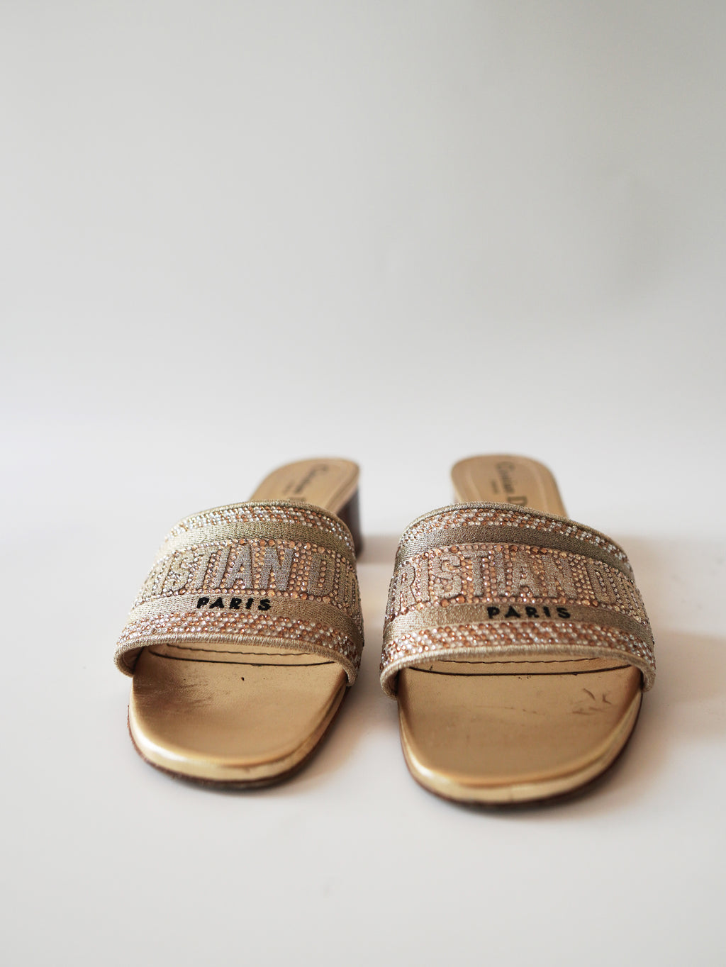 Dior Dway Cotton Strass Embroidered Slide Sandals 36