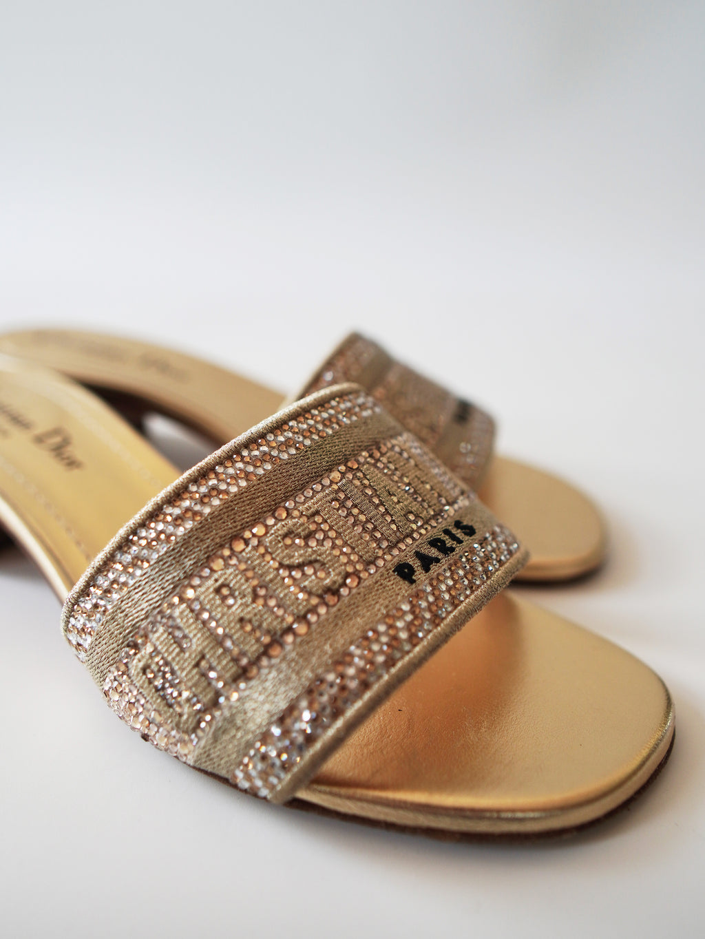 Dior Dway Cotton Strass Embroidered Slide Sandals 36