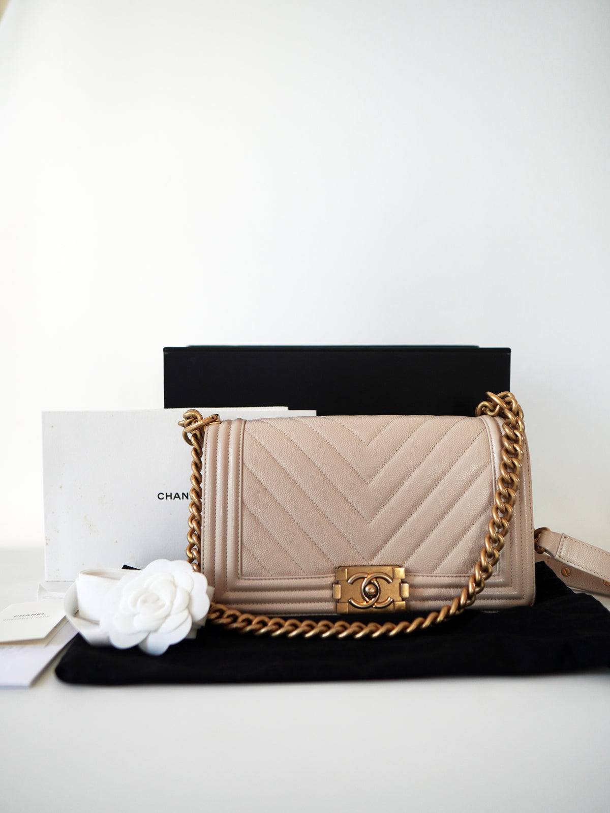 Chanel Boy Chevron Caviar Old Medium