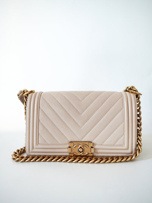 Chanel Boy Chevron Caviar Old Medium