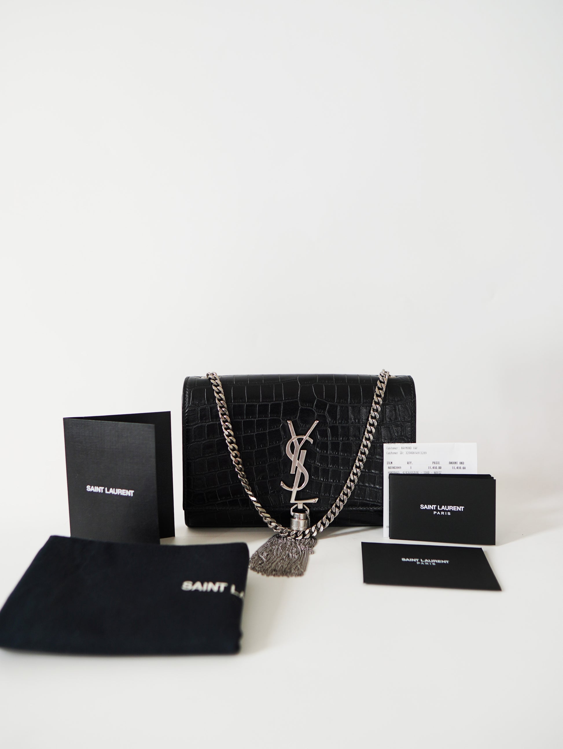 Saint Laurent Kate Croc Embossed Tassel