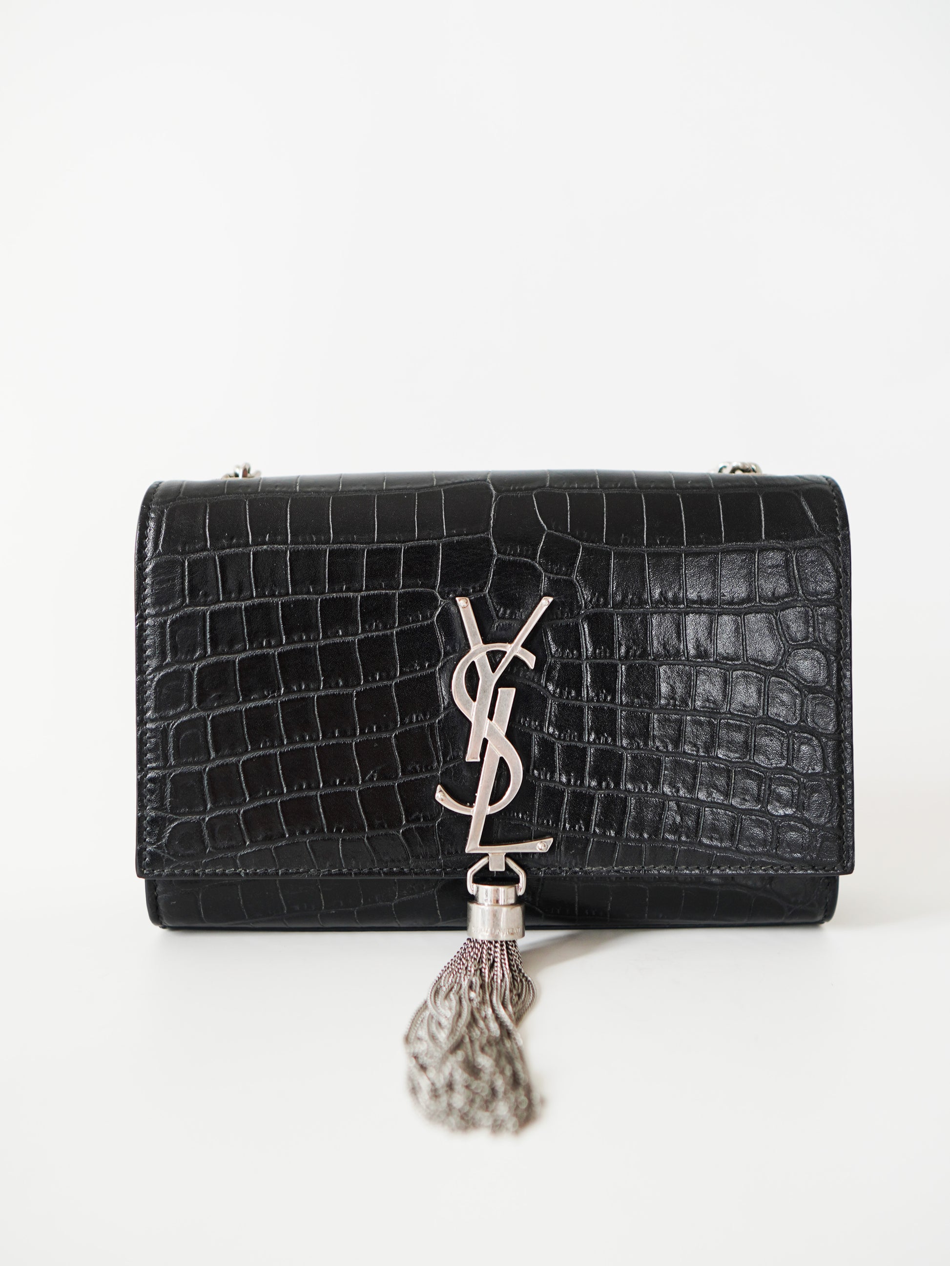 Saint Laurent Kate Croc Embossed Tassel