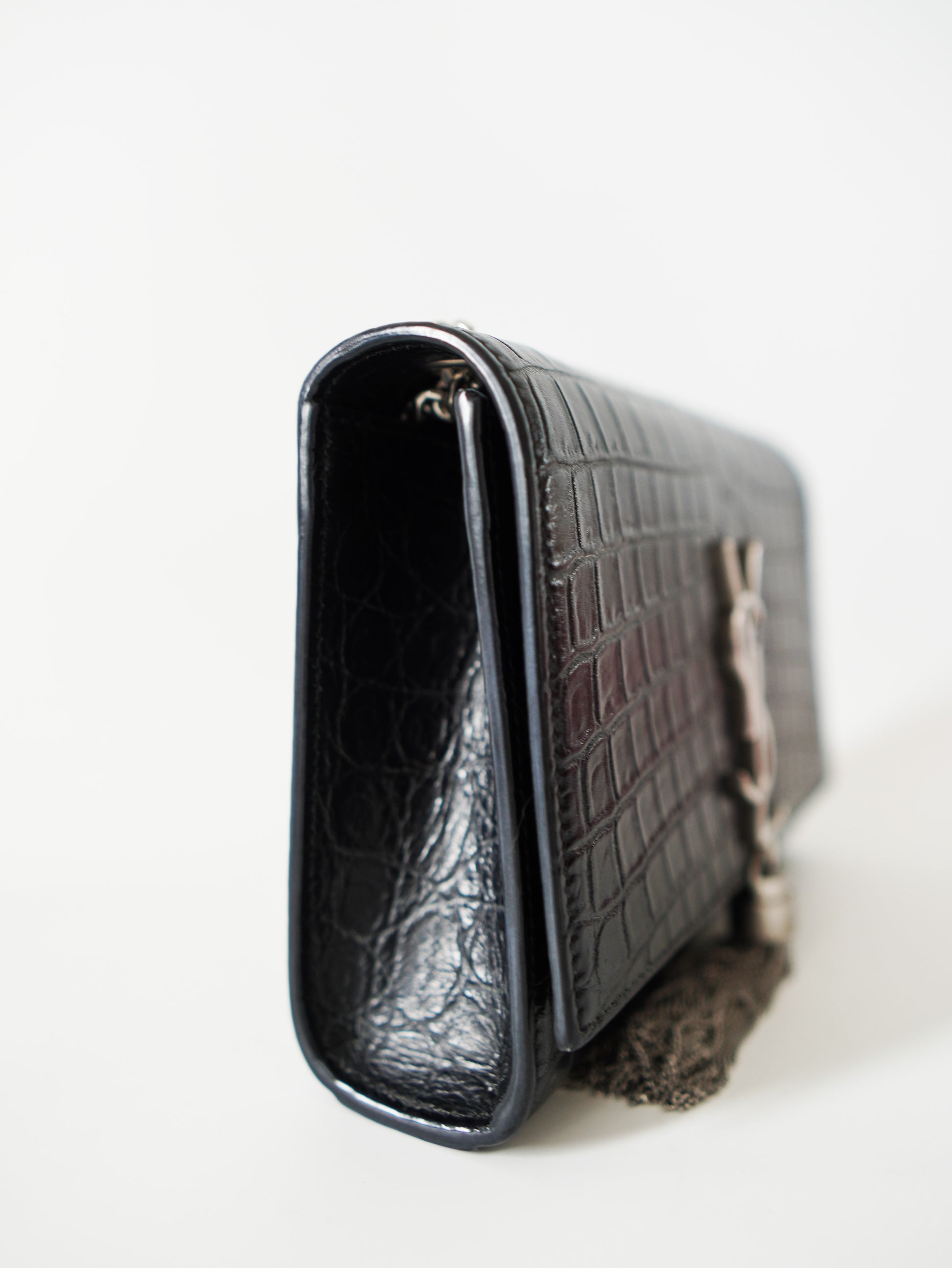 Saint Laurent Kate Croc Embossed Tassel