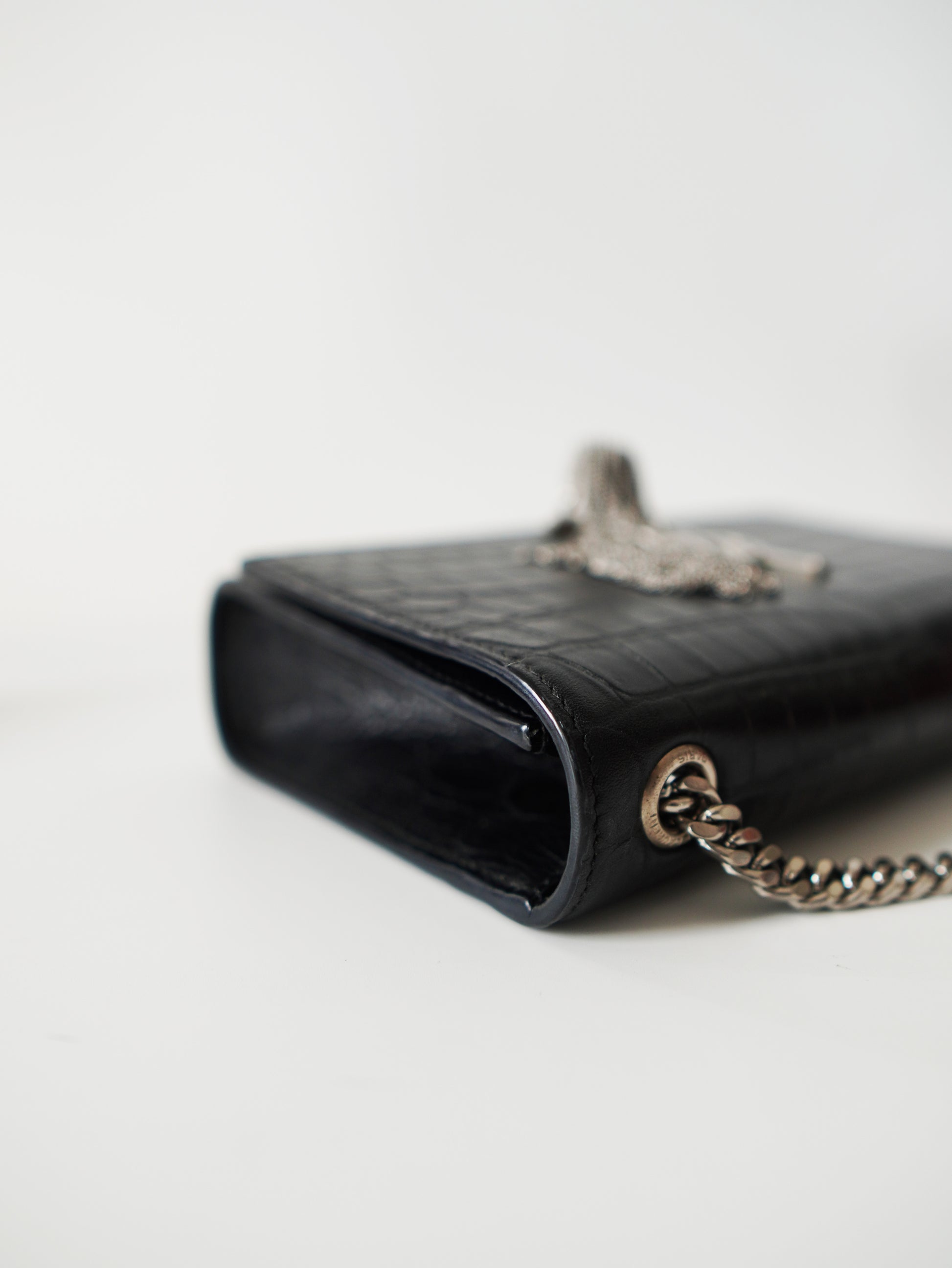 Saint Laurent Kate Croc Embossed Tassel