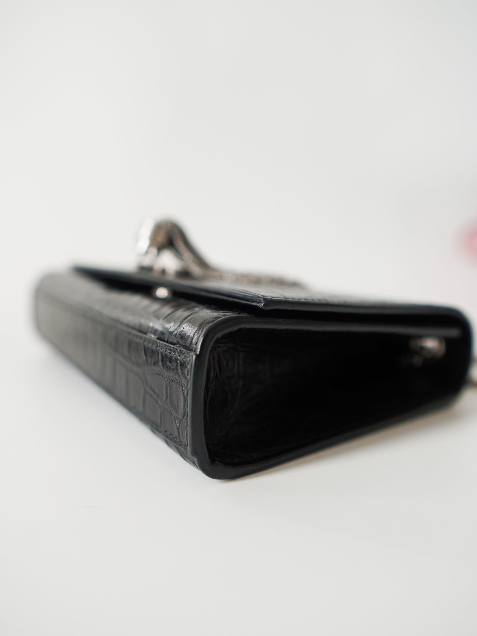 Saint Laurent Kate Croc Embossed Tassel