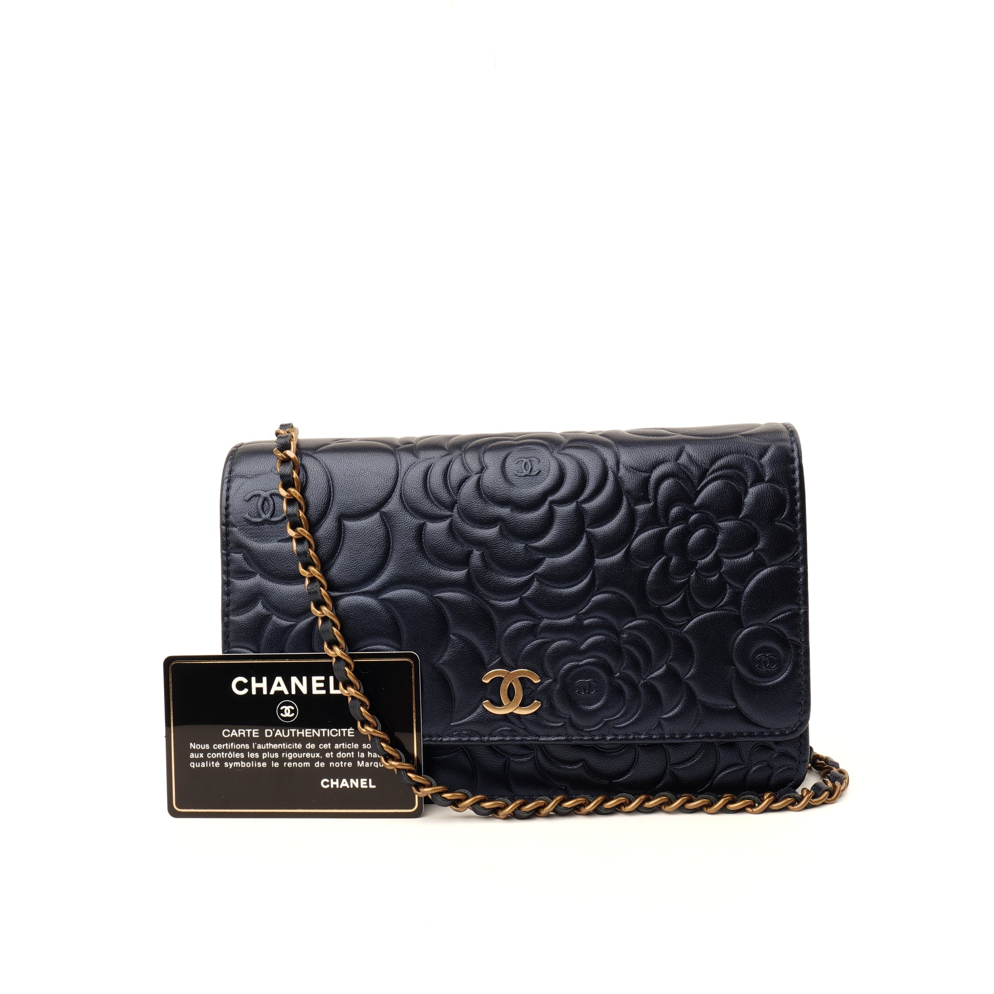 Chanel Camellia Wallet on Chain Midnight Blue