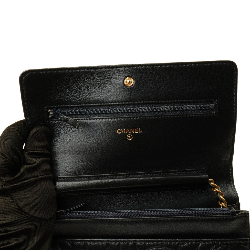Chanel Camellia Wallet on Chain Midnight Blue