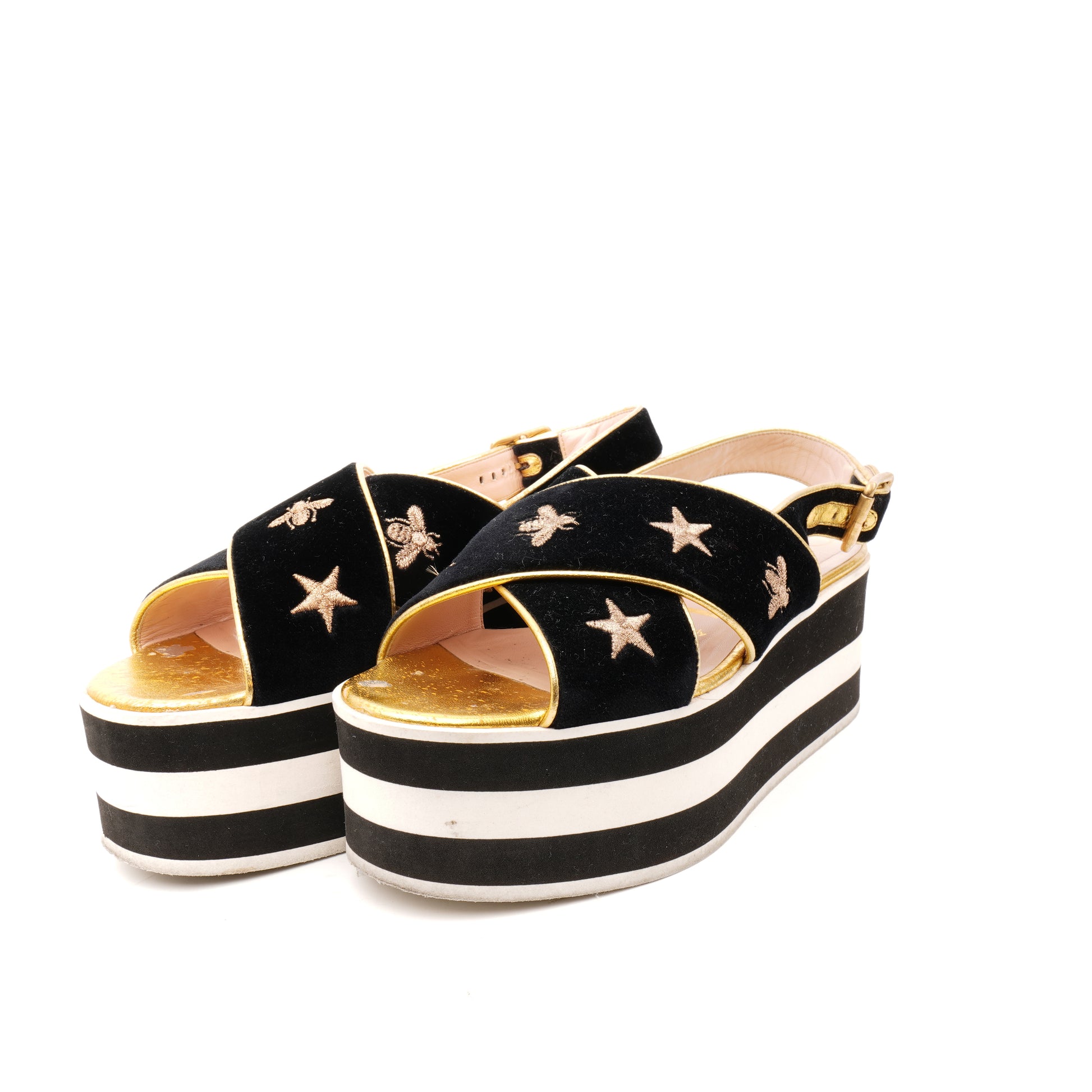 Gucci Stars Velvet Embroidered Platform Sandals 35