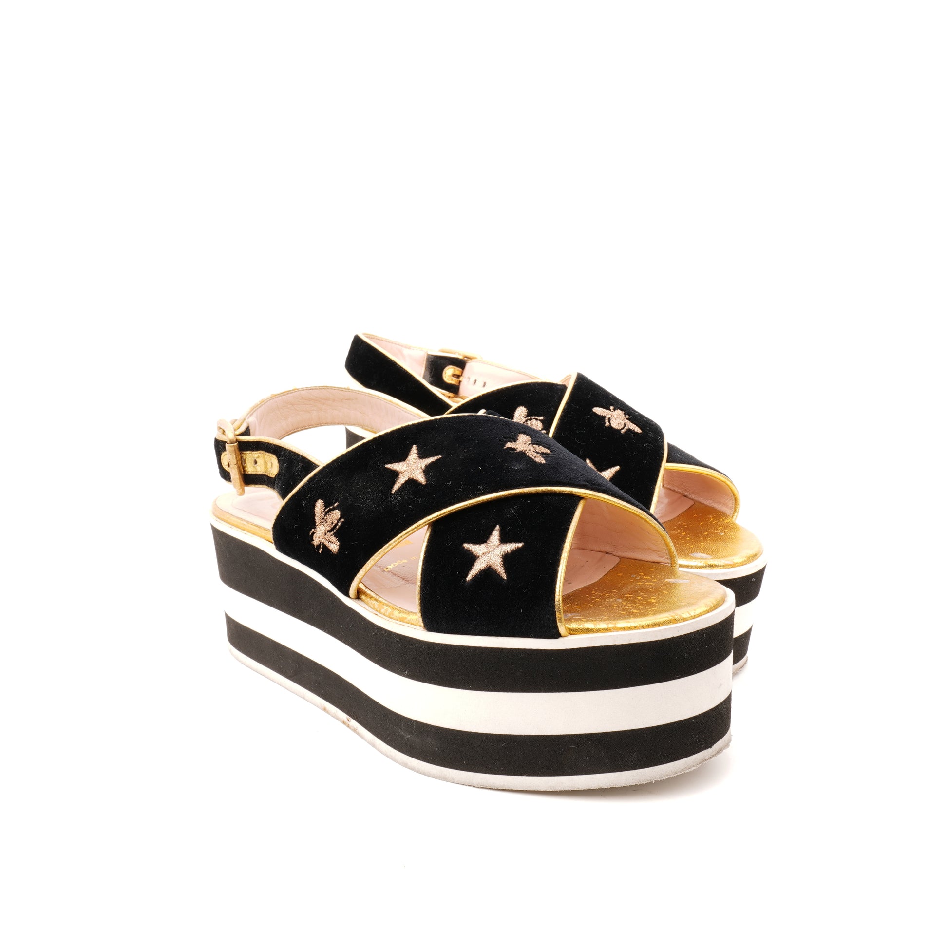 Gucci Stars Velvet Embroidered Platform Sandals 35