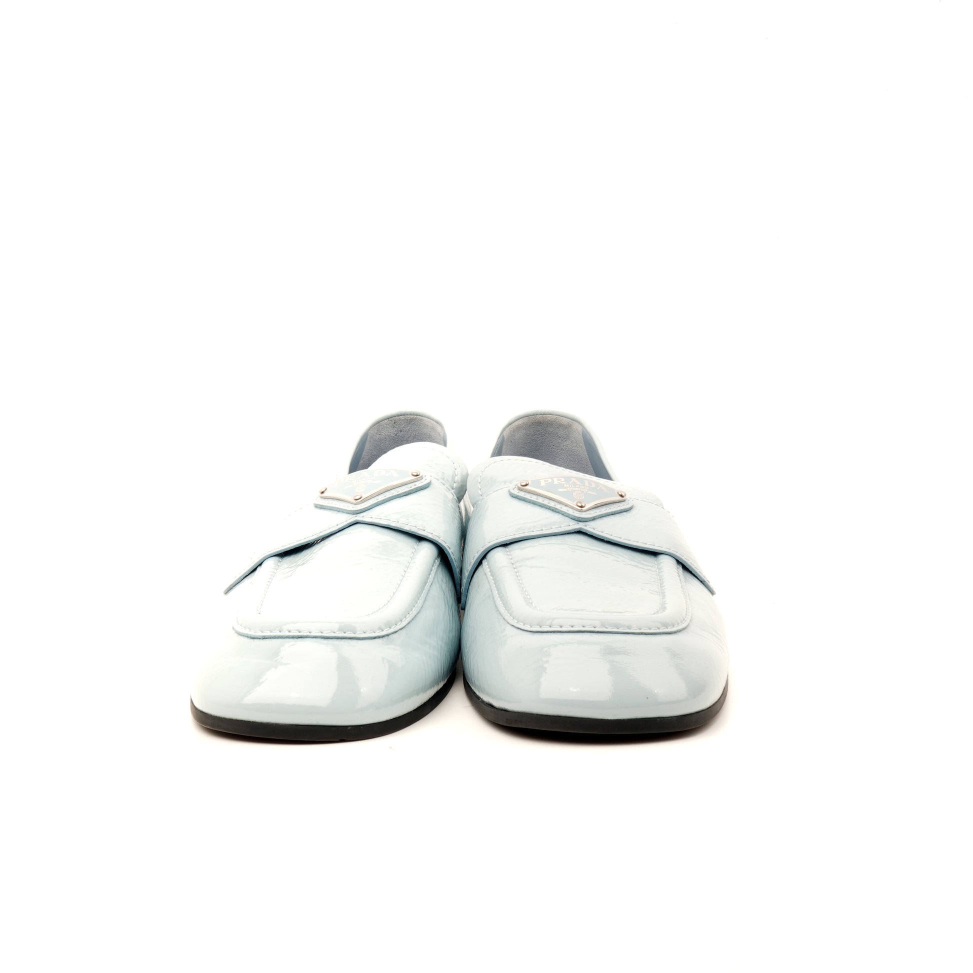 Prada Triangle Logo Patent Loafers 37.5