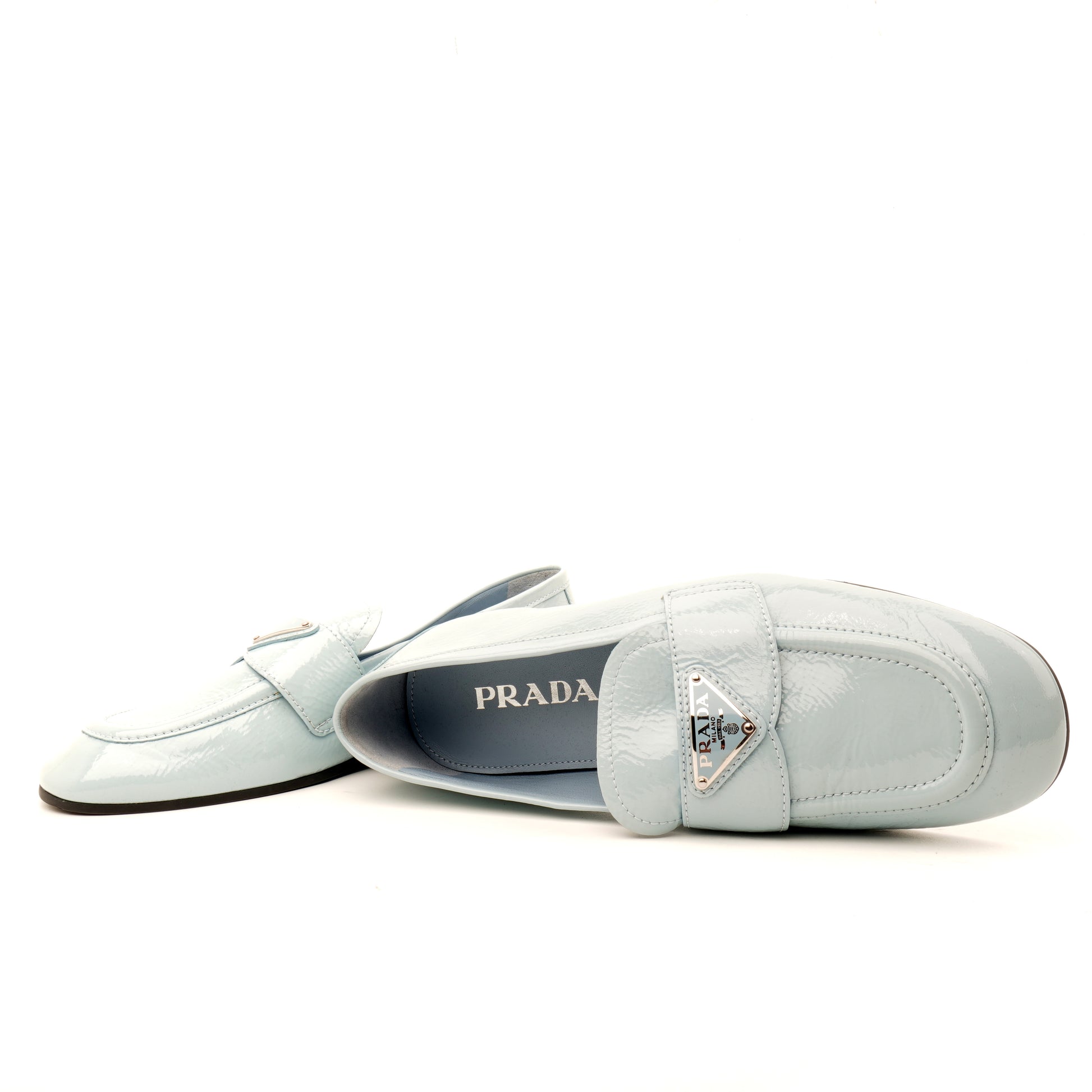 Prada Triangle Logo Patent Loafers 37.5