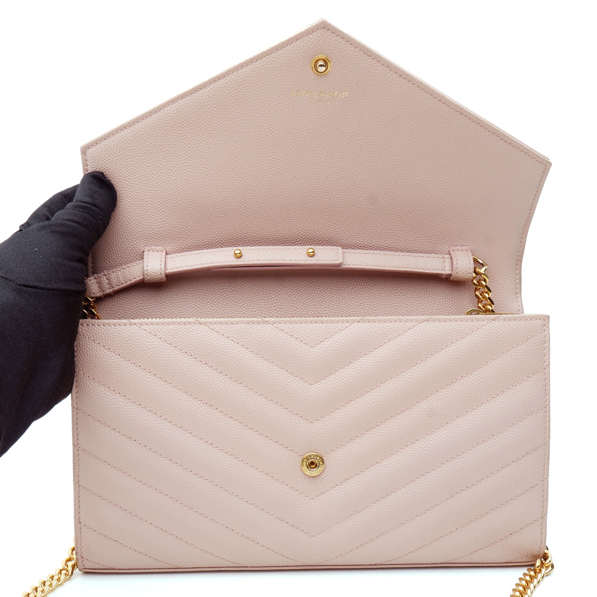 Saint Laurent Wallet on Chain Large Light Pink
