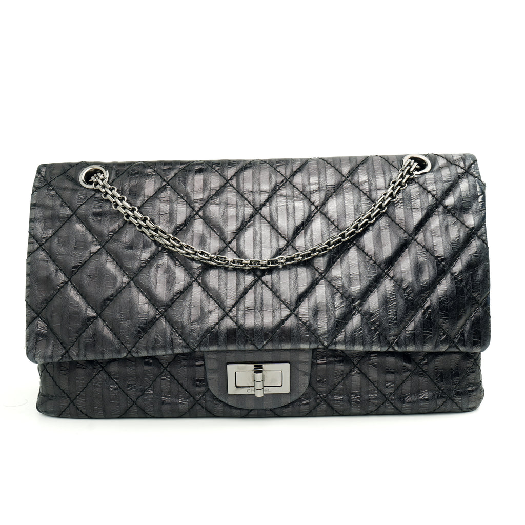 Chanel  2.55 Reissue 227 Metallic Calfskin Striped Flap Black