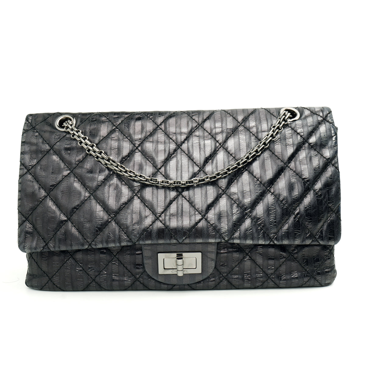 Chanel  2.55 Reissue 227 Metallic Calfskin Striped Flap Black