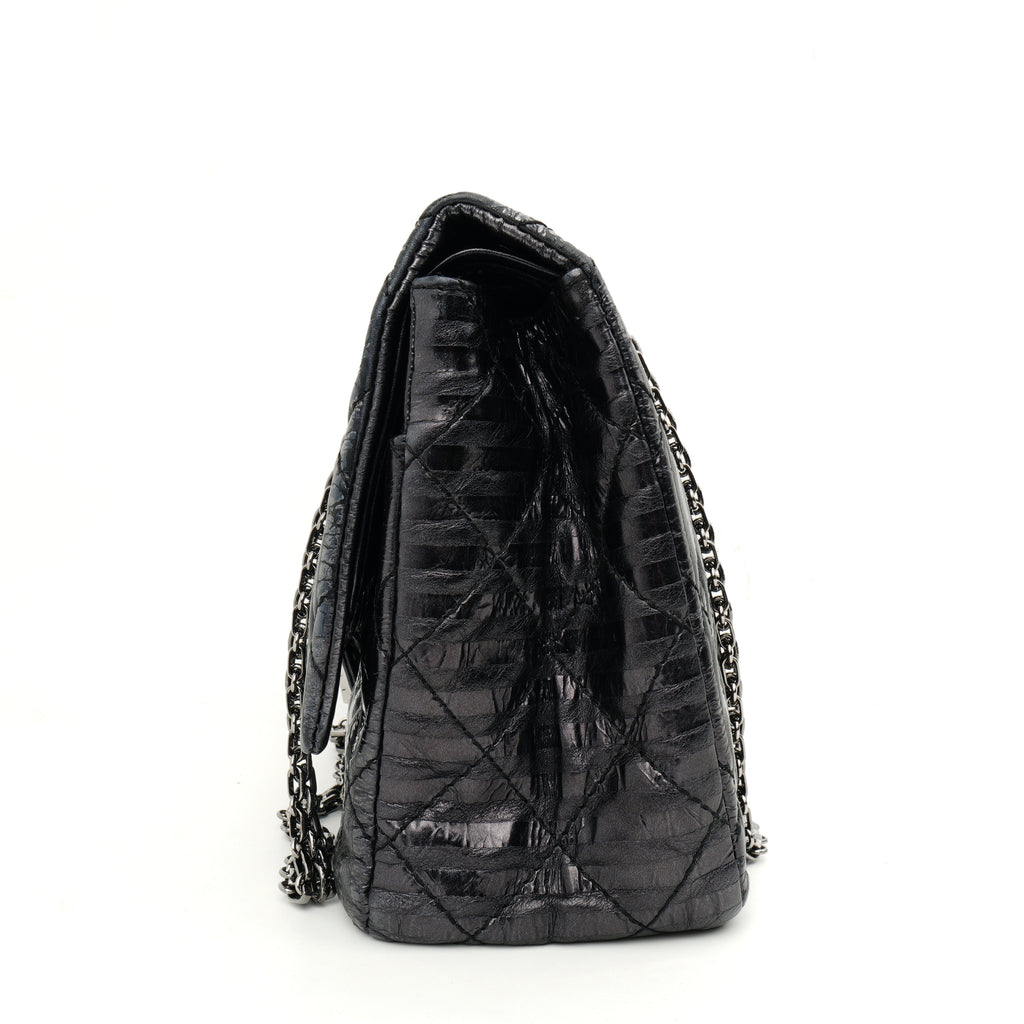 Chanel  2.55 Reissue 227 Metallic Calfskin Striped Flap Black