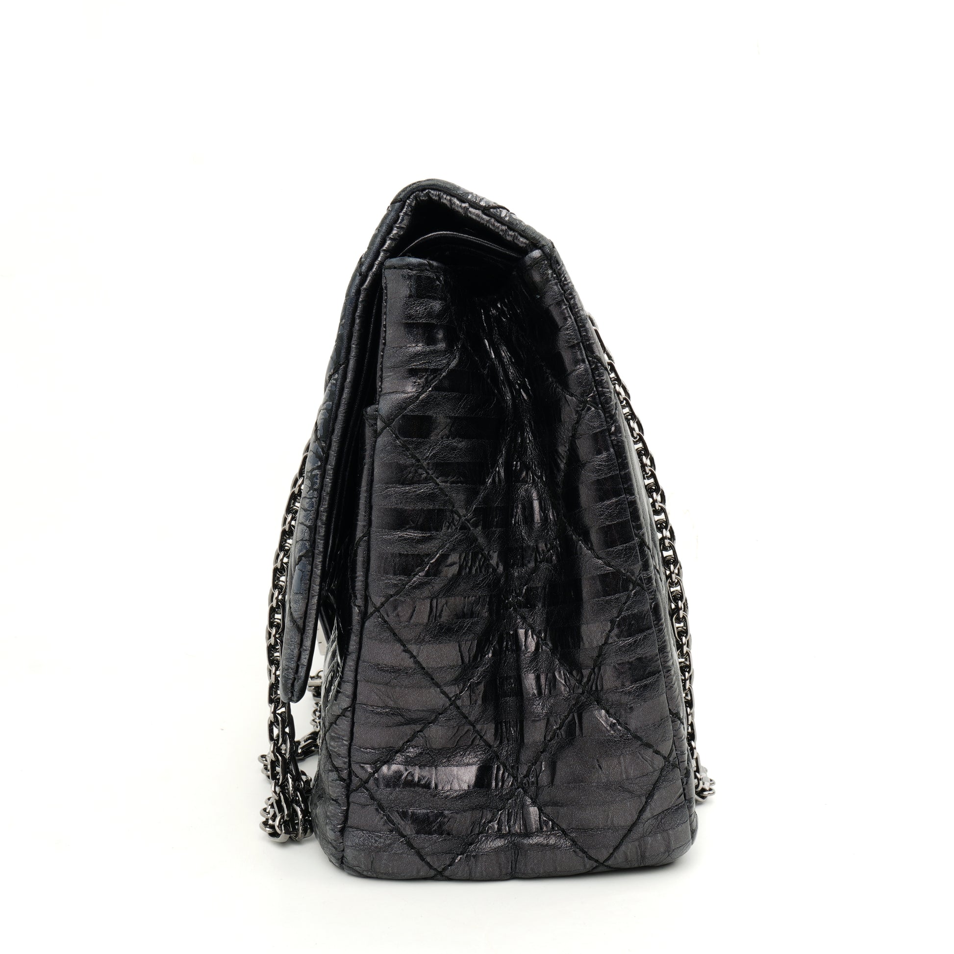 Chanel  2.55 Reissue 227 Metallic Calfskin Striped Flap Black