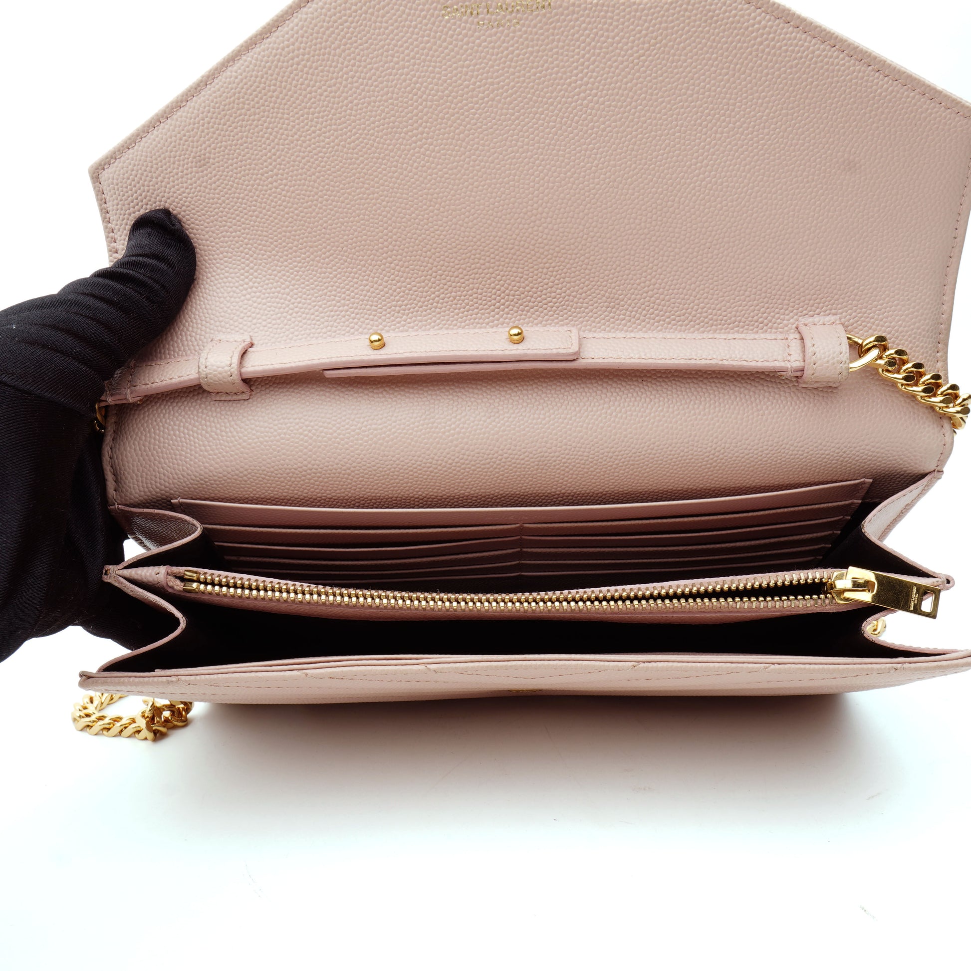 Saint Laurent Wallet on Chain Large Light Pink