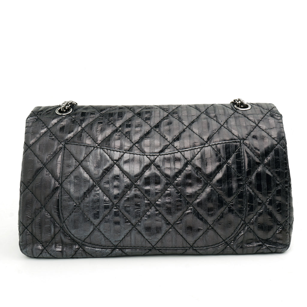 Chanel  2.55 Reissue 227 Metallic Calfskin Striped Flap Black