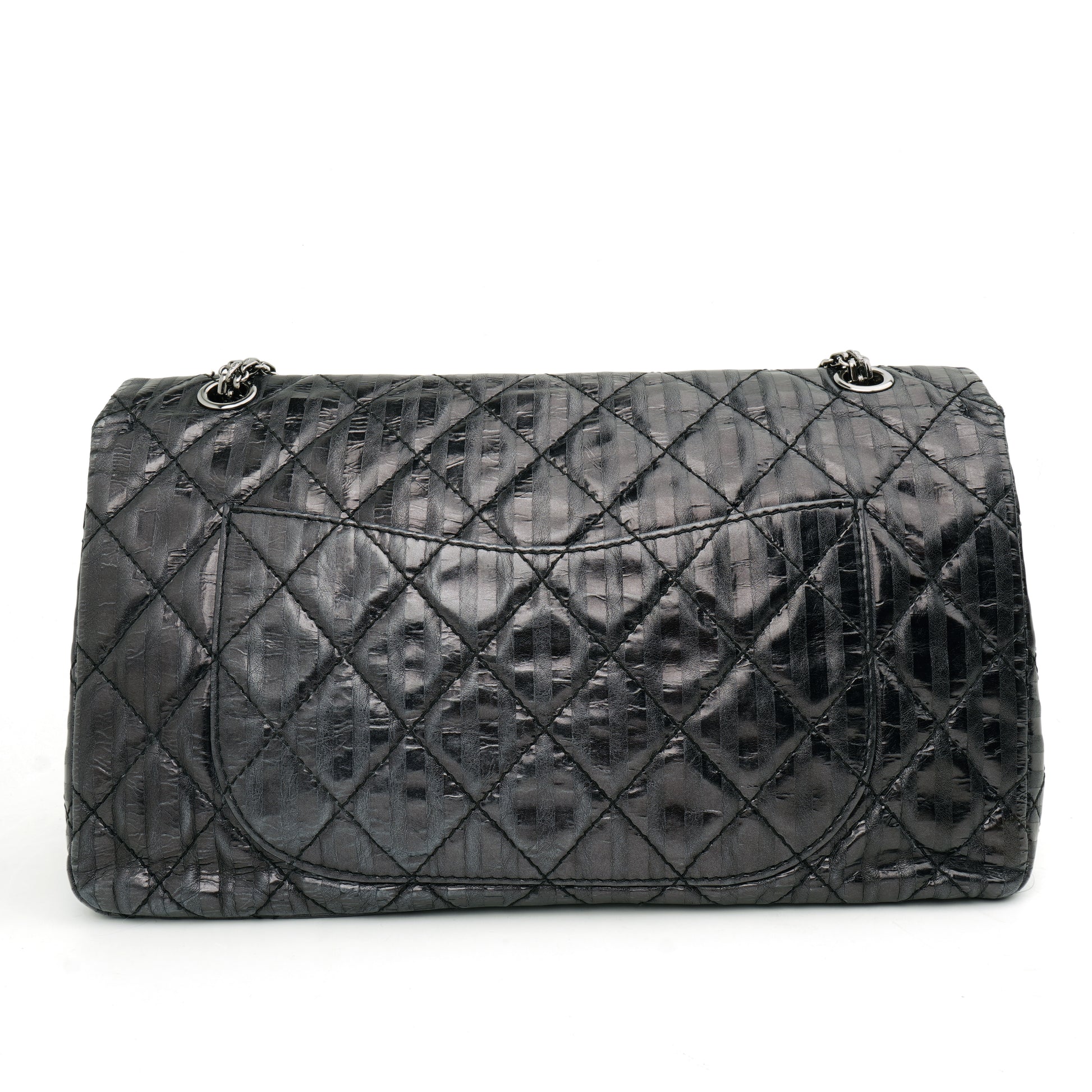 Chanel  2.55 Reissue 227 Metallic Calfskin Striped Flap Black