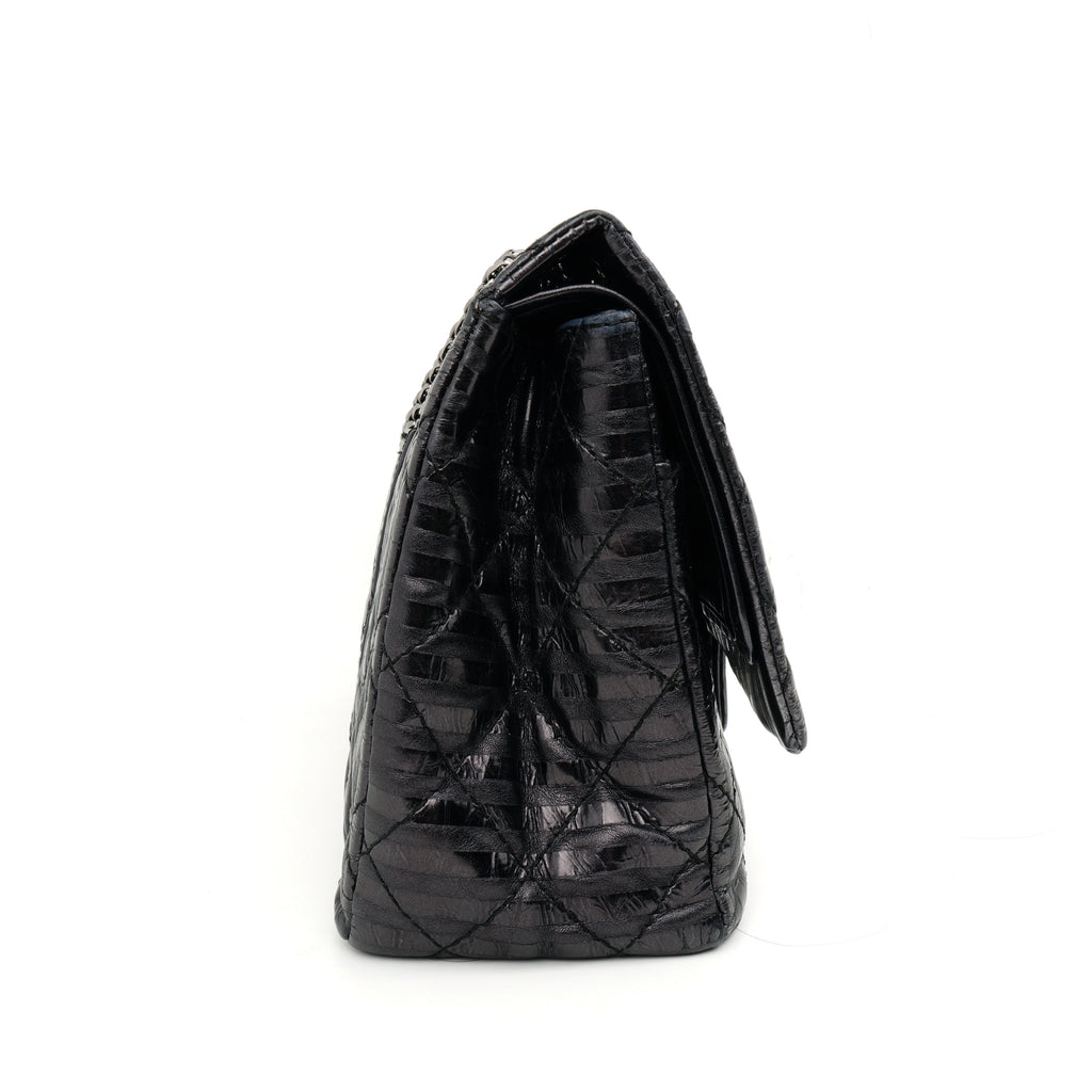 Chanel  2.55 Reissue 227 Metallic Calfskin Striped Flap Black