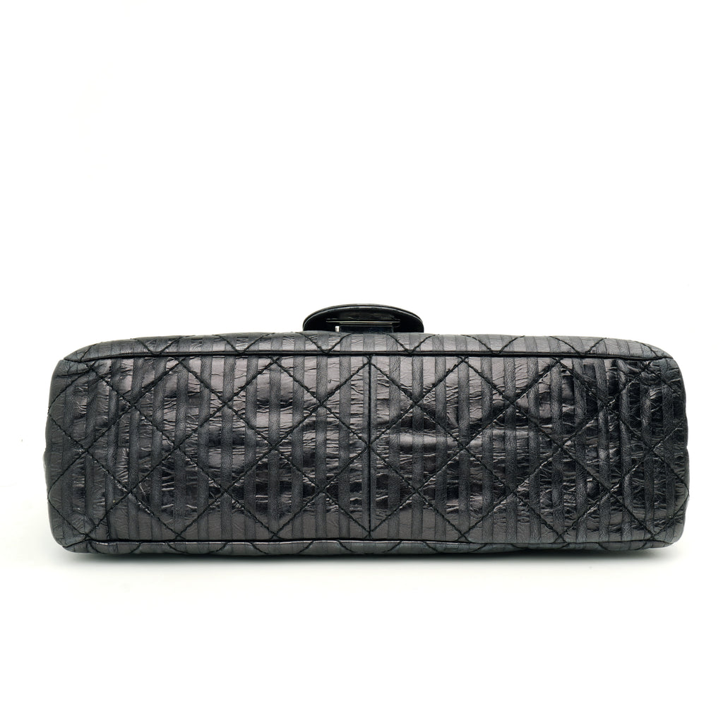Chanel  2.55 Reissue 227 Metallic Calfskin Striped Flap Black