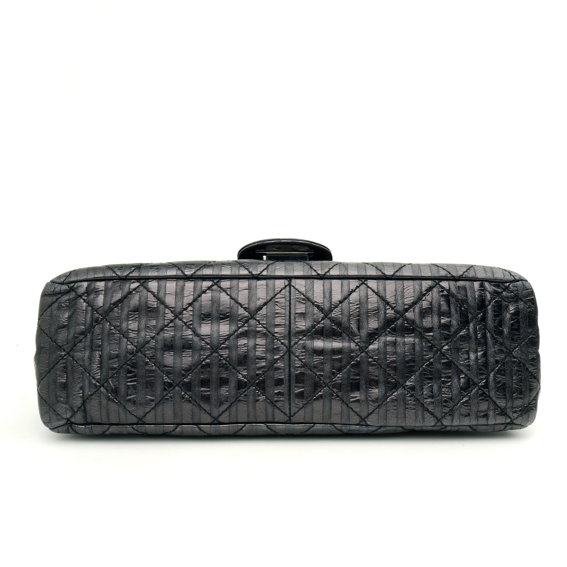 Chanel  2.55 Reissue 227 Metallic Calfskin Striped Flap Black