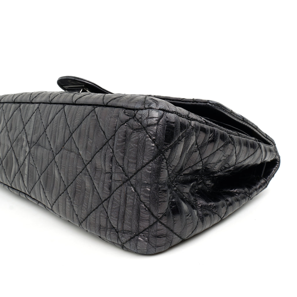 Chanel  2.55 Reissue 227 Metallic Calfskin Striped Flap Black