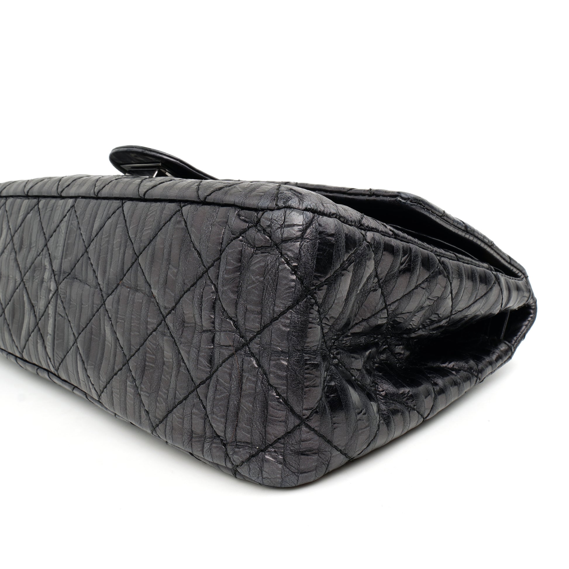 Chanel  2.55 Reissue 227 Metallic Calfskin Striped Flap Black
