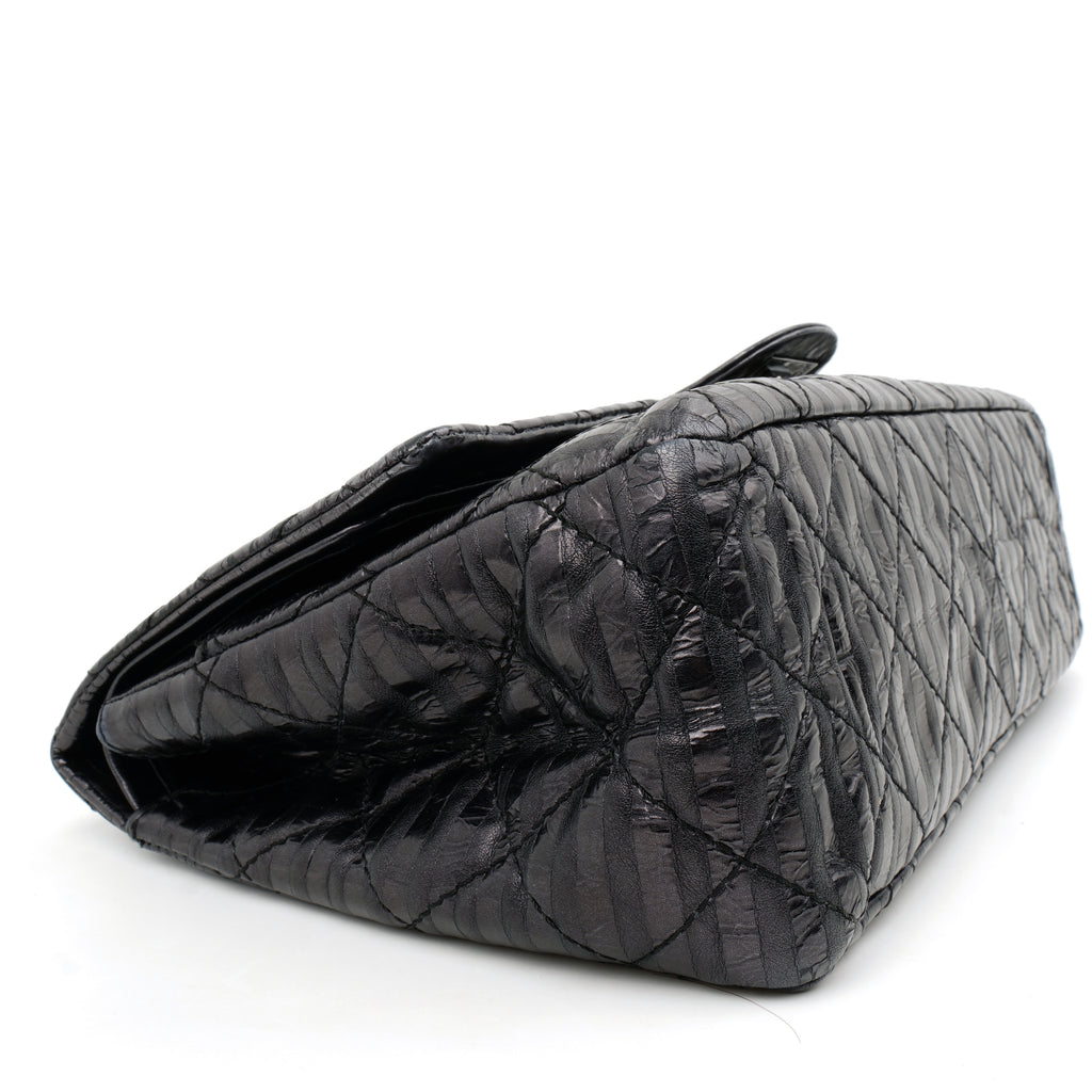 Chanel  2.55 Reissue 227 Metallic Calfskin Striped Flap Black