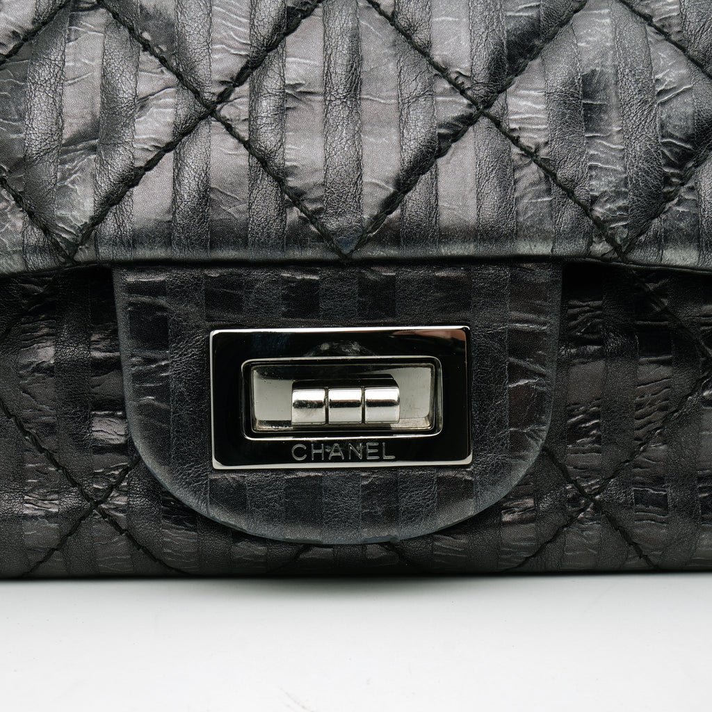 Chanel  2.55 Reissue 227 Metallic Calfskin Striped Flap Black