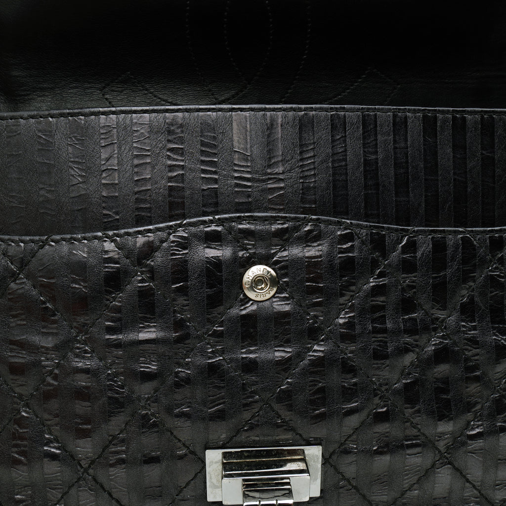 Chanel  2.55 Reissue 227 Metallic Calfskin Striped Flap Black
