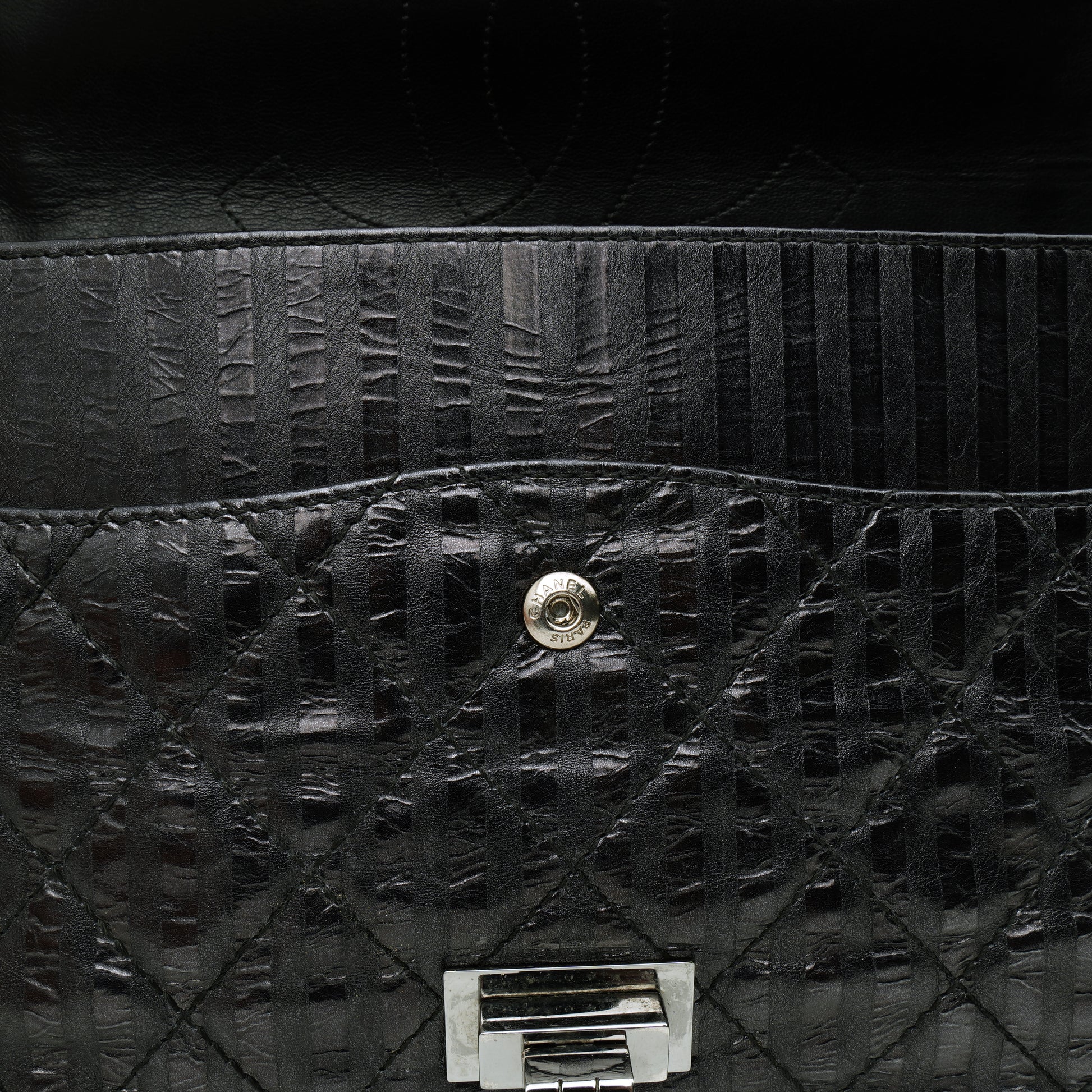 Chanel  2.55 Reissue 227 Metallic Calfskin Striped Flap Black