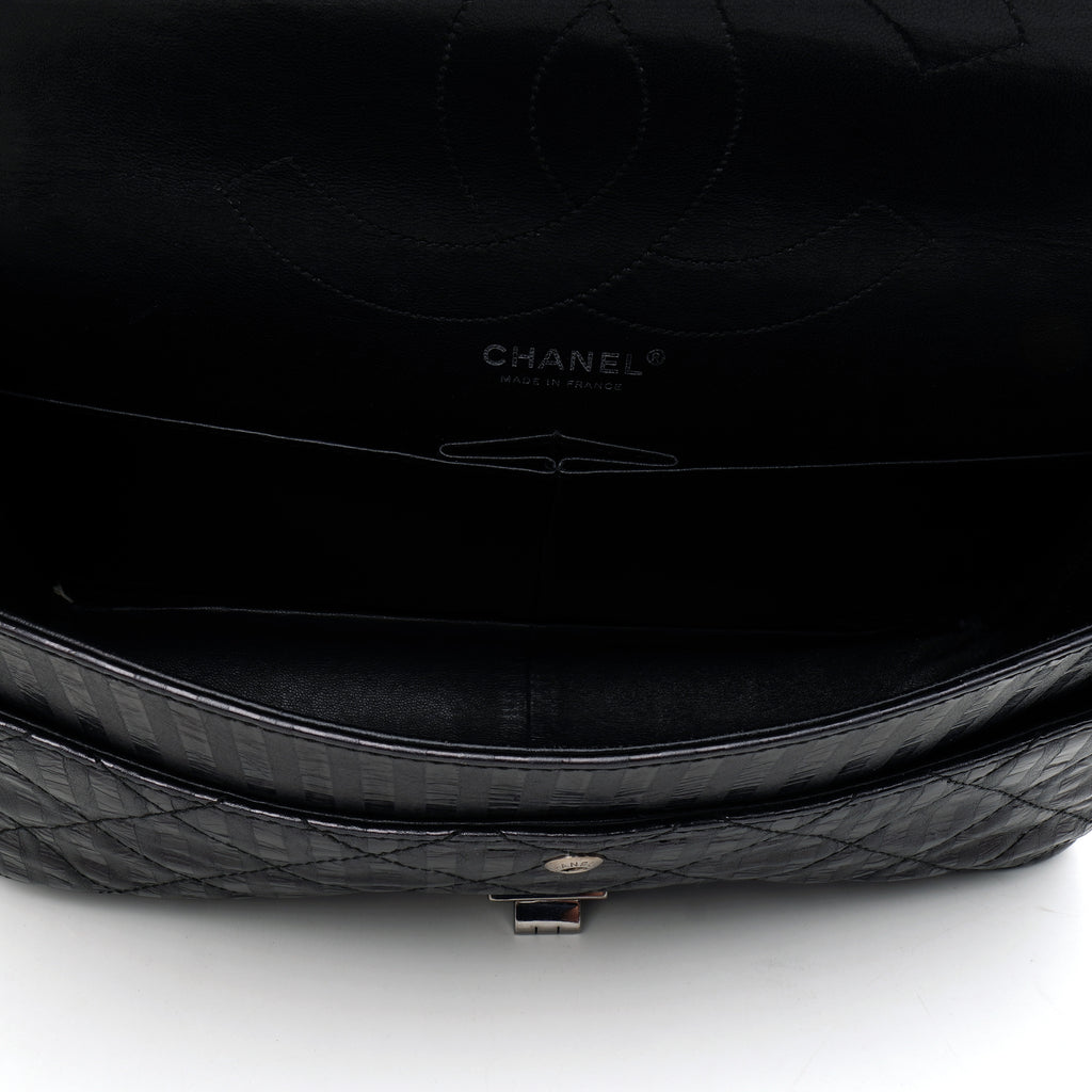 Chanel  2.55 Reissue 227 Metallic Calfskin Striped Flap Black