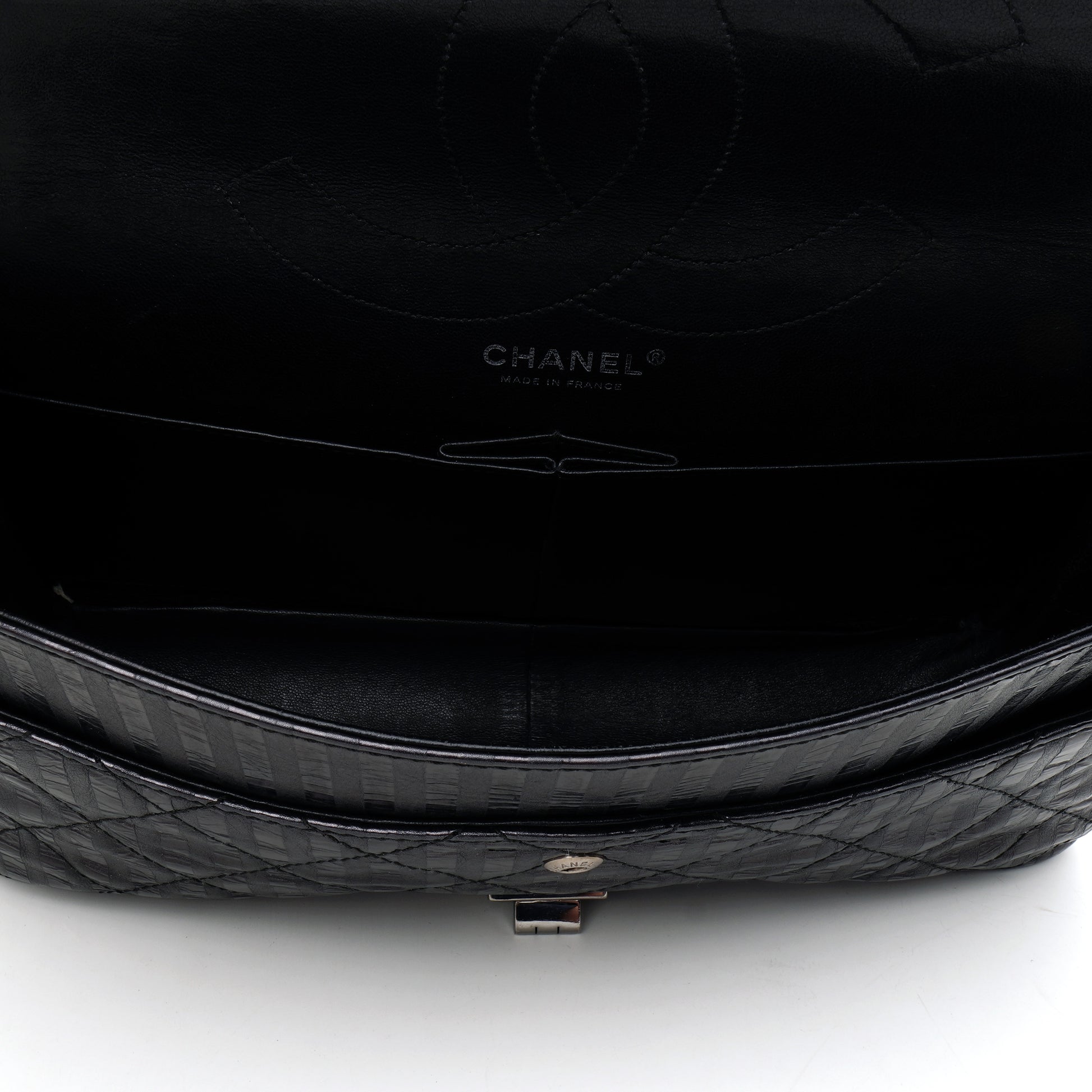 Chanel  2.55 Reissue 227 Metallic Calfskin Striped Flap Black