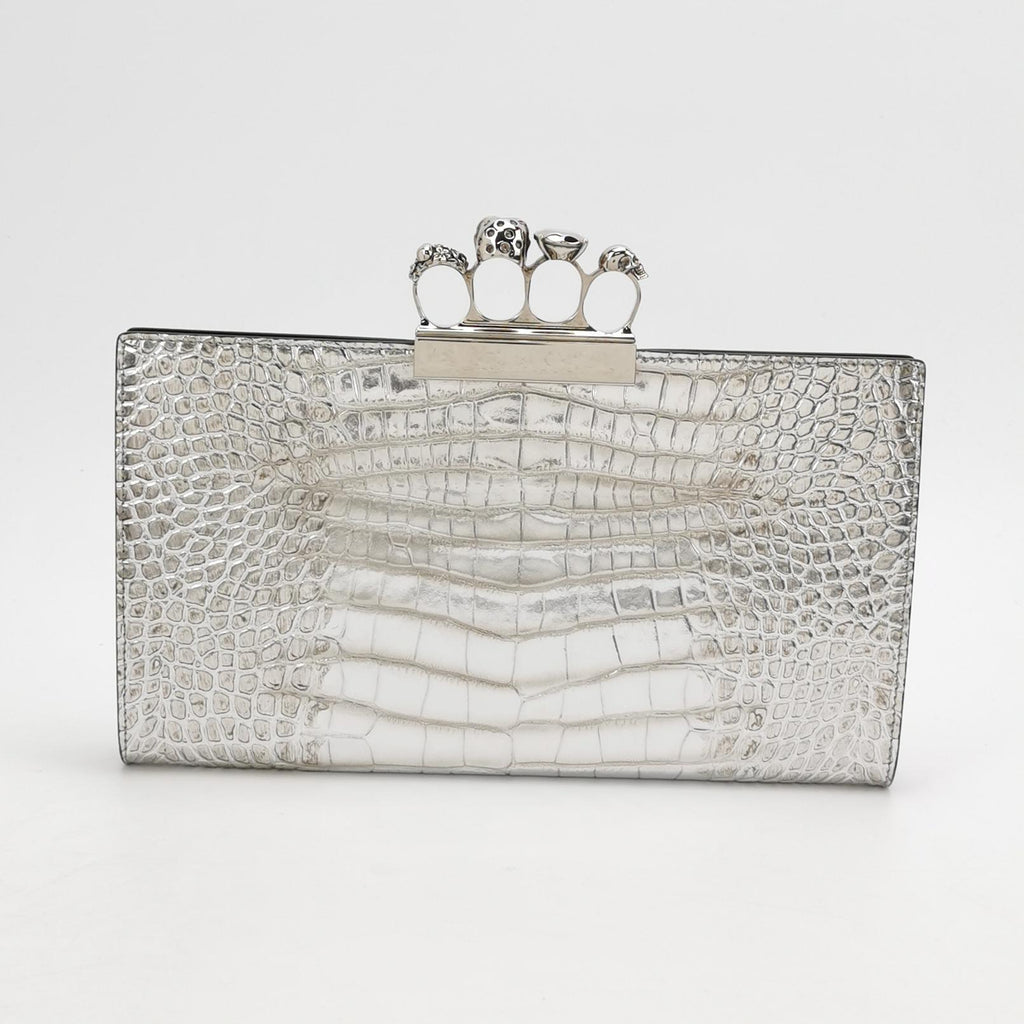 Alexander Mcqueen Skull Clutch Silver