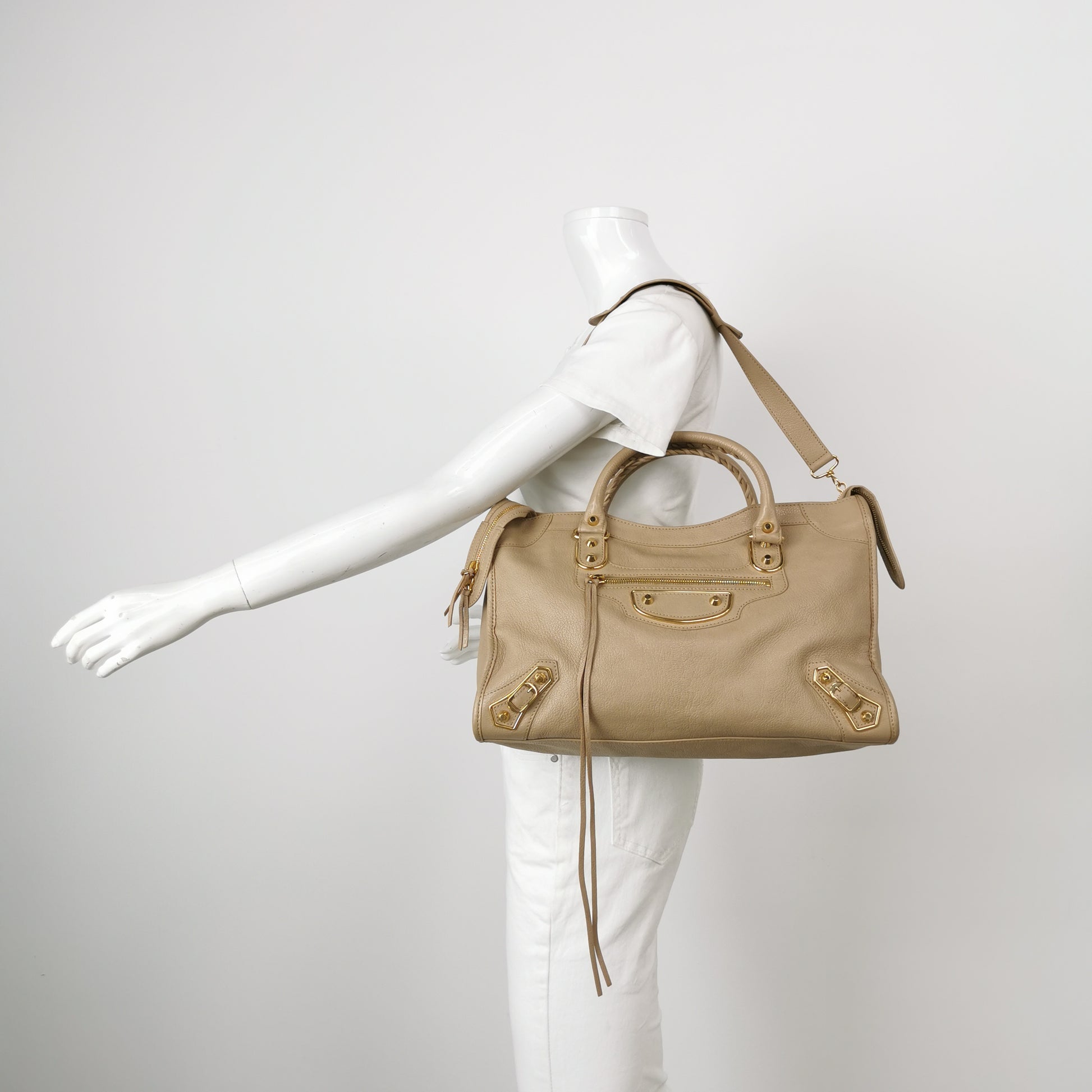 Balenciaga City Medium Metallic Edge Beige GHW