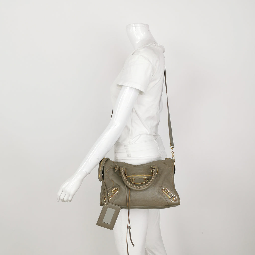 Balenciaga City Small Metallic Edge Taupe