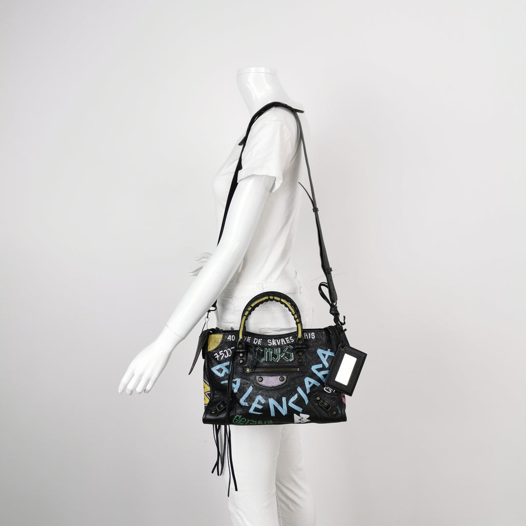 Balenciaga City Small Graffiti Black