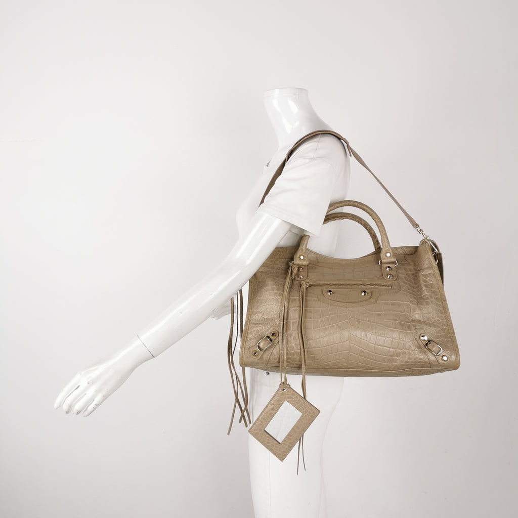 Balenciaga City Medium Metallic Edge Croc