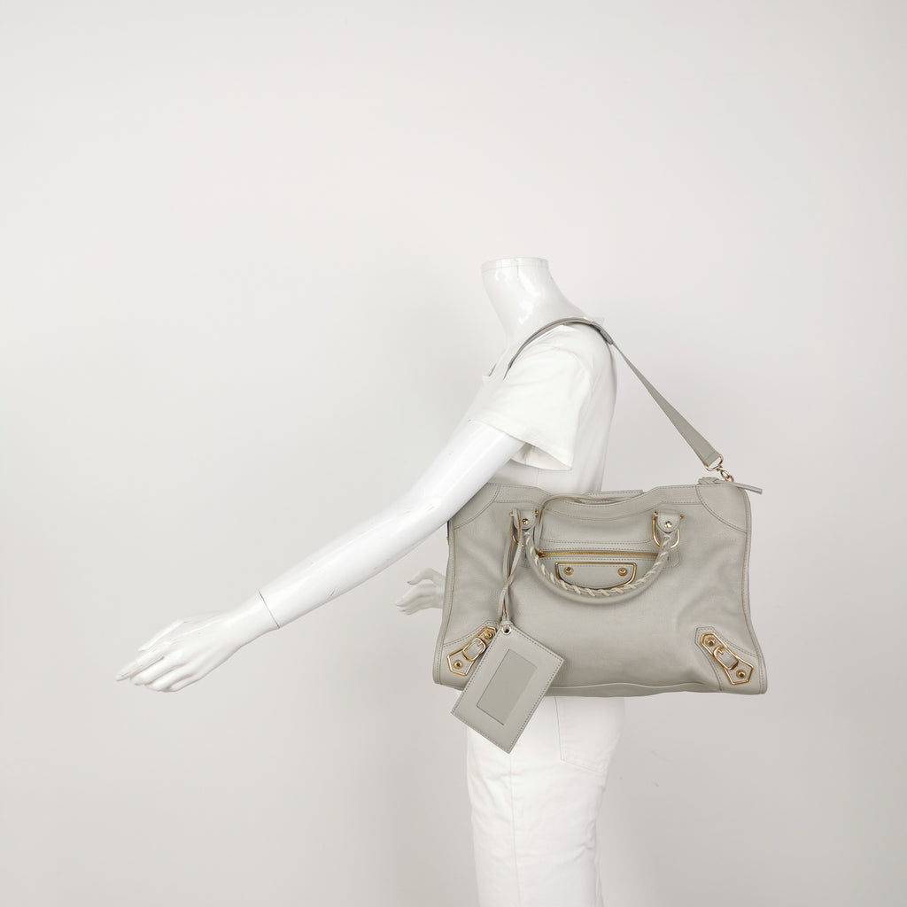 Balenciaga City Medium Metallic Edge Icy Gray GHW