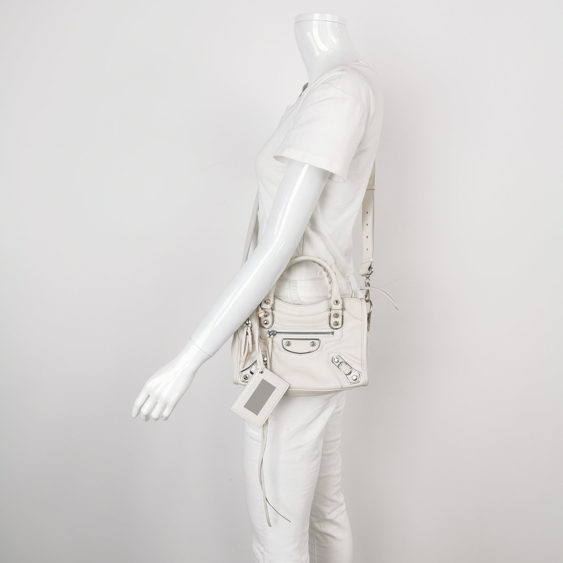 Balenciaga Mini City Metallic Edge White SHW