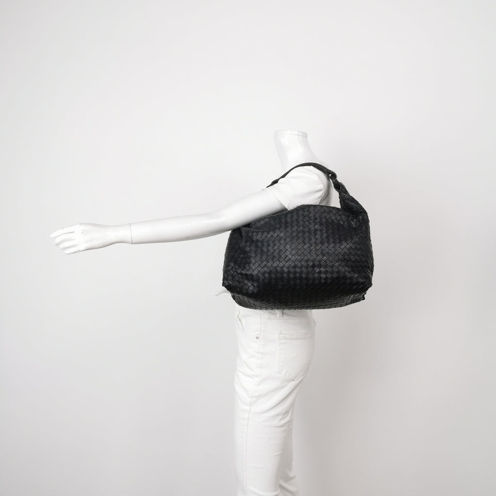 Bottega Veneta Sloane Intrecciato Hobo Bag Black