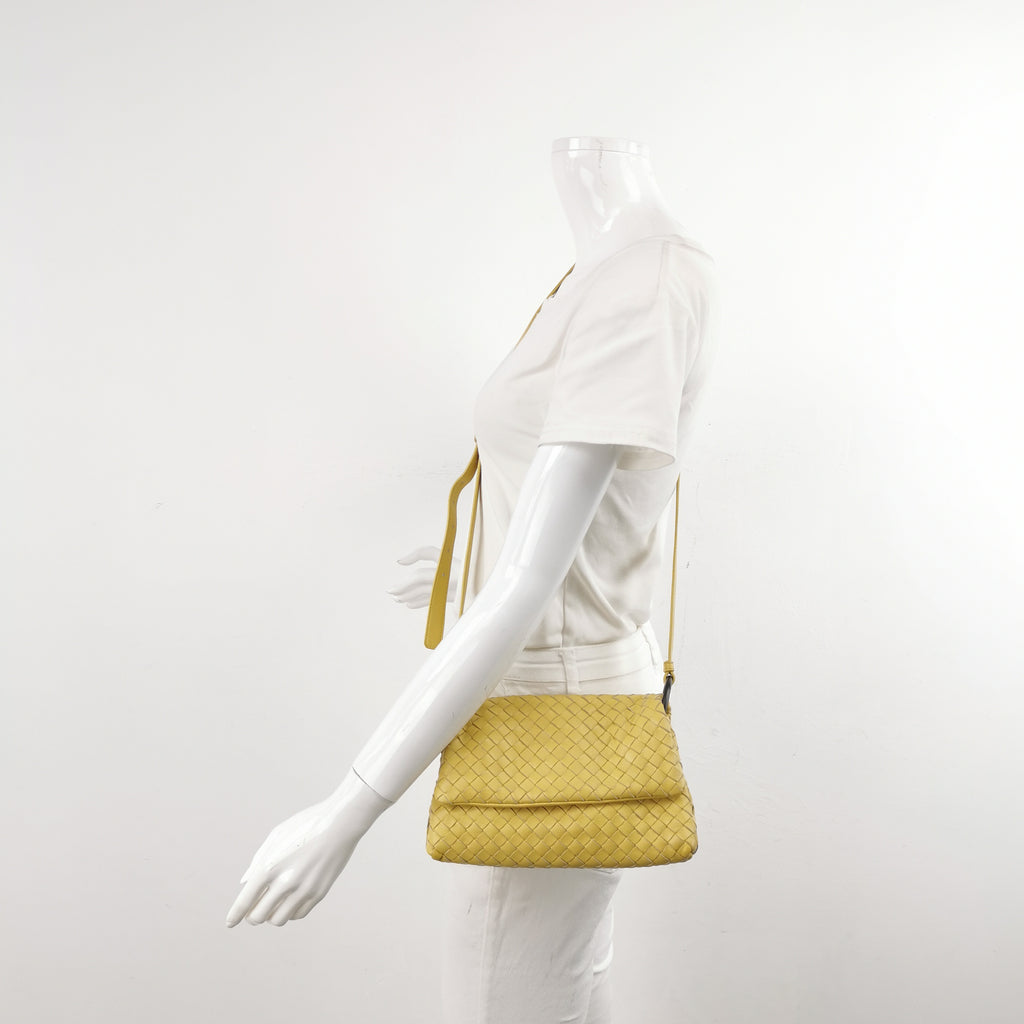 Bottega Veneta Intrecciato Flap Crossbody Yellow