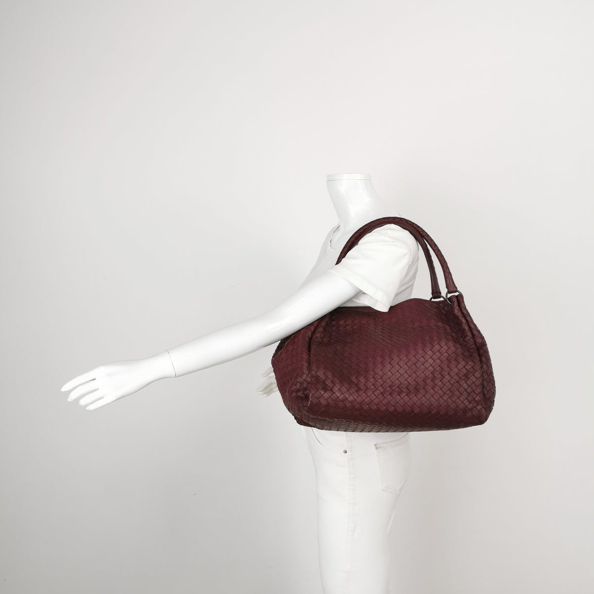 Bottega Veneta Intrecciato Shoulder Bag Burgundy